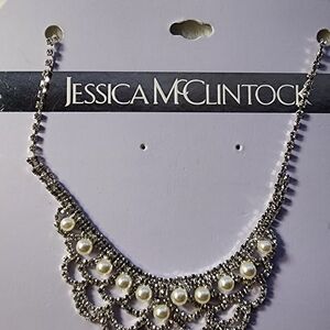 Jessica McClintock Silver Necklace with Pearl Details